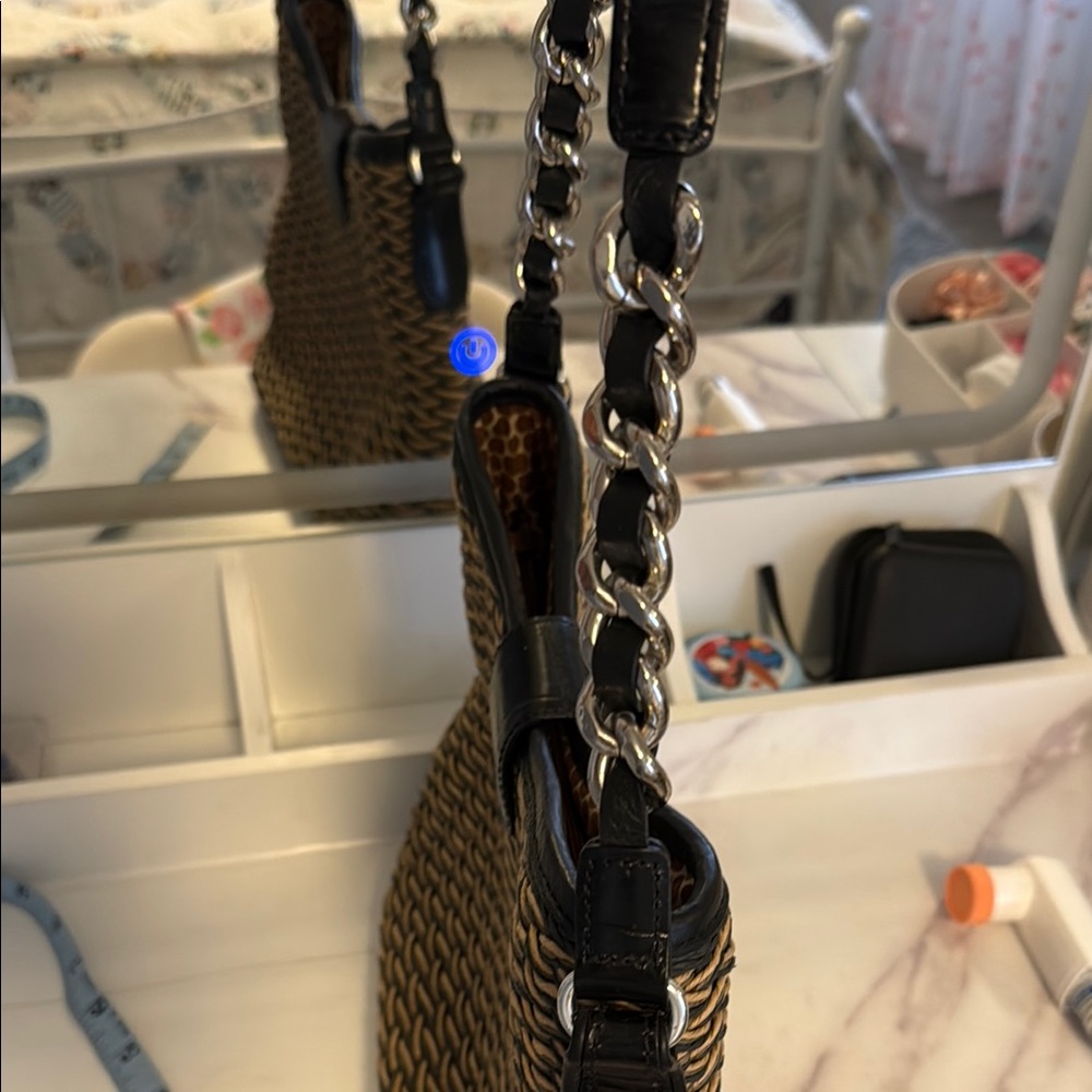 Brighton Black and Tan Shoulder Bag with Chain Straps - Picture 8 of 10